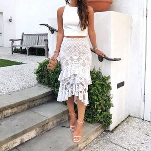 CHELSEA28 - Tiered Lace Midi Skirt